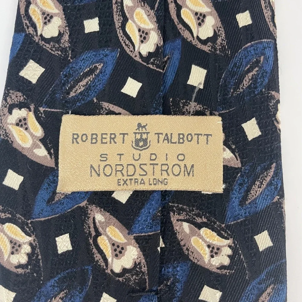 Vintage Robert Talbott Studio Nordstrom Extra Long Silk Tie Black Blue Abstract
